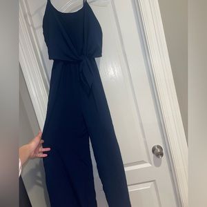 Navy blue jumpsuit with front tie